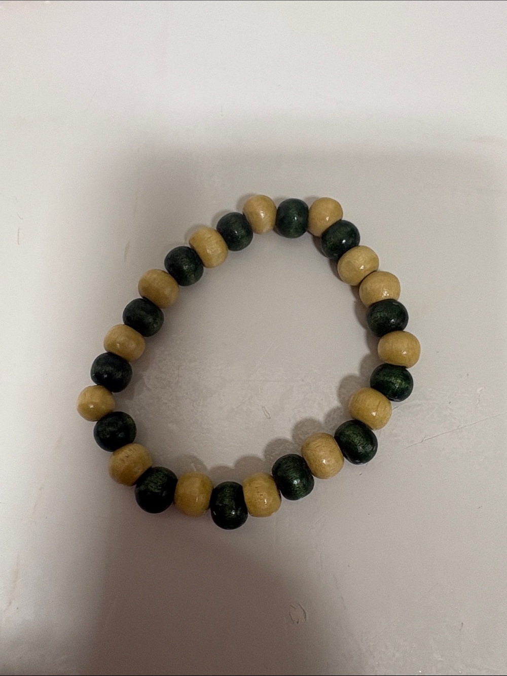 Handmade Wooden Bead Stretch Bracelet - Green & Tan